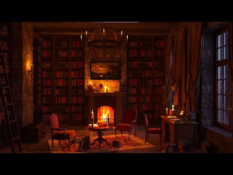 Ancient Library - Relaxing Rain, Thunder and Crackling Fireplace Sounds for Study, Work, Sleep
