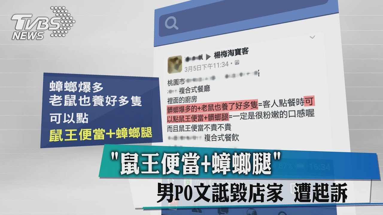 「鼠王便當+蟑螂腿」男PO文詆毀店家　遭起訴