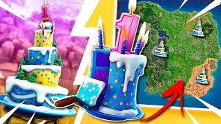 baila delante de pasteles de cumpleanos distintos todas las localizaciones evento fortnite - pasteles de cumpleanos fortnite