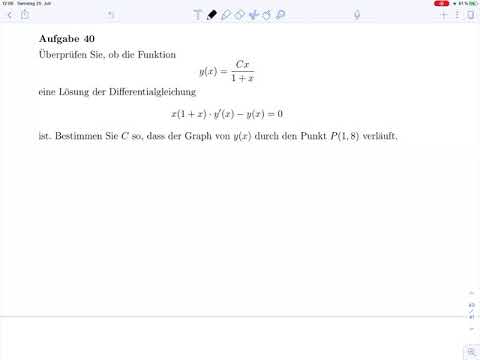 DGL 1. Ordnung – Überprüfung ob y(x) Lösung der DGL – Aufgabe 40 – Rep. Mathematik 2