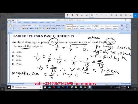 JAMB 2010 PHYSICS PAST QUESTION 29 Concave Mirror