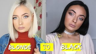 I DYED MY HAIR FROM BLEACH BLONDE TO BLACK!