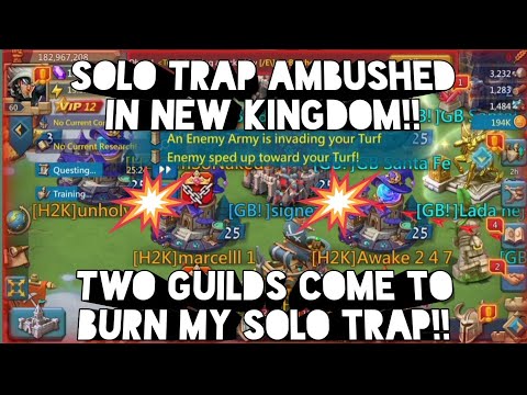 lords mobile: solo trap vs max astrelite titan!! two guilds gb my trap!! burn?!!