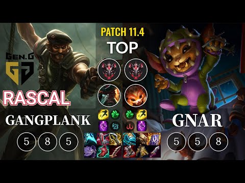 GEN Rascal Gangplank vs Gnar Top - KR Patch 11.4