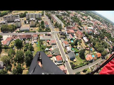 paragliding low glide over city Krupka-almost close call