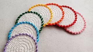 Easy Crochet Coasters Tutorial | Colorful Twisted Border Pattern for Beginners