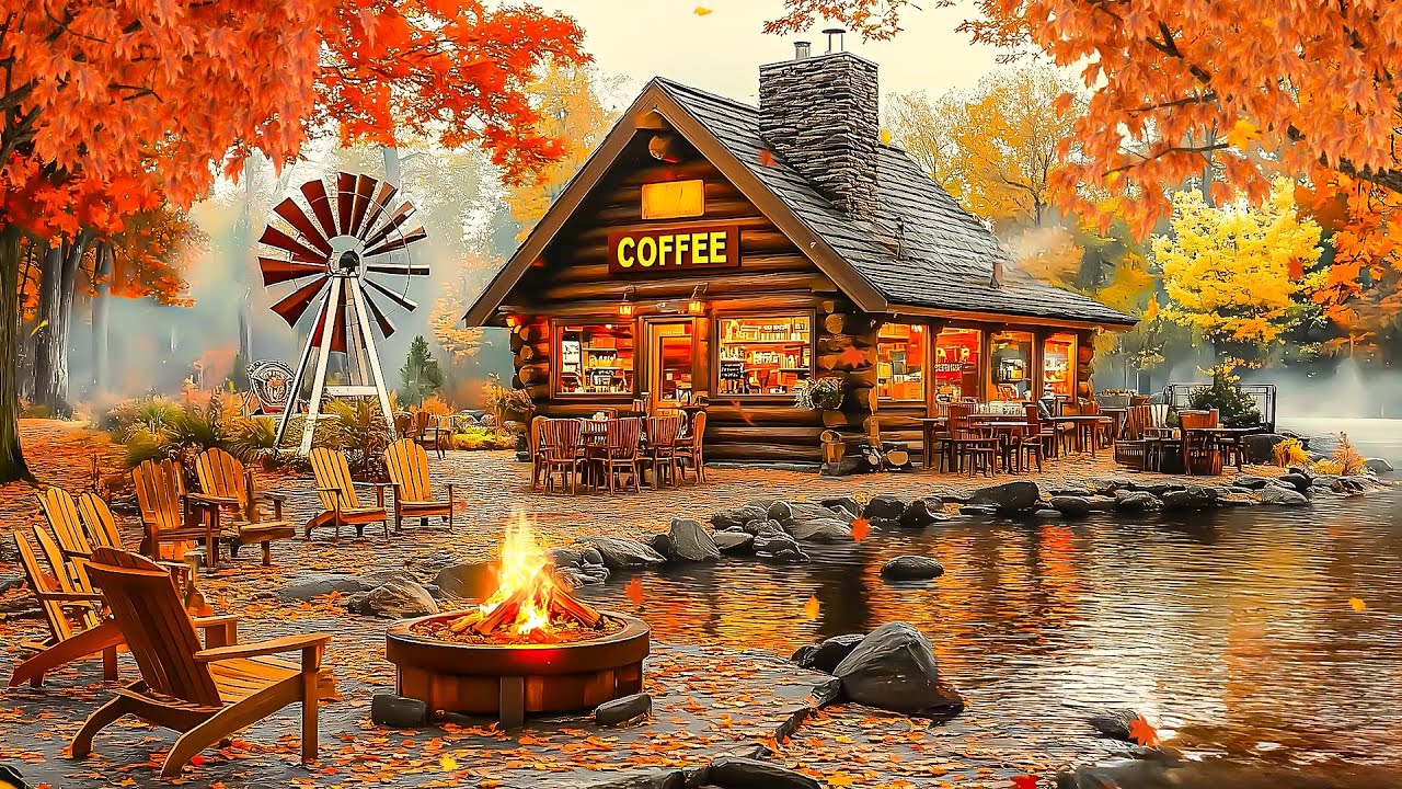 Emotional Autumn Day with Smooth Jazz Playlist ☕ Lakeside Coffee Shop Ambience