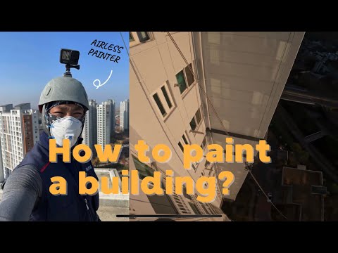 How to paint a building with airless sprayer. Tower climber 20th floor
