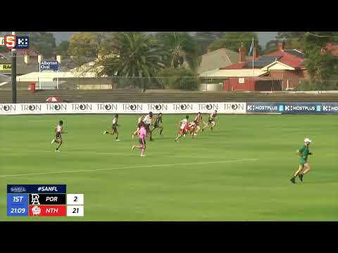 Rd 8 SANFL Snapshot - North's Harrison Elbrow tackles & bounces it through