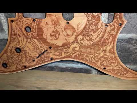 Wood Pickguard for Stratocaster HSS and SSS Laser engraved Real Cherrywood with Unique Artwork image 11