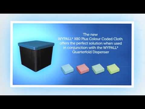 The new innovative WYPALL* Quarterfold Wiper Dispenser and the WYPALL* X80 Plus Colour Coded Cloths