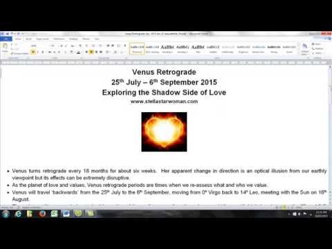 Venus Retrograde July 25th - 6th September 2015