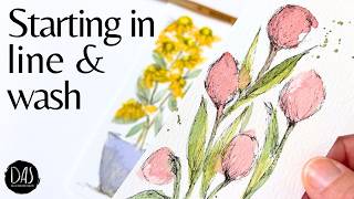 Have a Go at Line & Wash Watercolor (the Original Reverse Coloring!) - Two Spring Floral Bookmarks