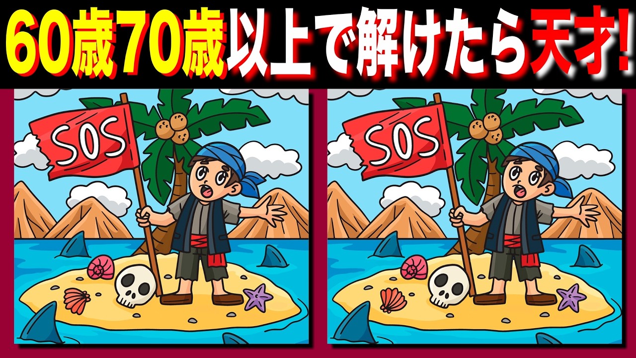 【脳トレ間違い探し】60歳70歳以上高齢者向けクイズの動画で頭の体操 | 海賊のイラストが含まれています【脳トレ】