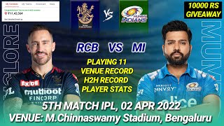 RCB vs MI Dream11 Team | RCB vs MI Dream11 Prediction | RCB vs MI 5th IPL | RCB vs MI  dream11