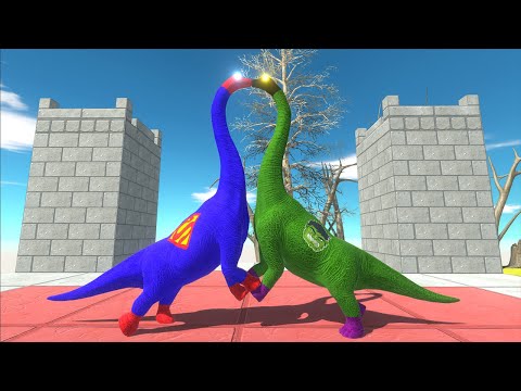 SUPERMAN BRACHIOSAURUS VS HULK BRACHIOSAURUS DEATH FALL - Animal Revolt Battle Simulator