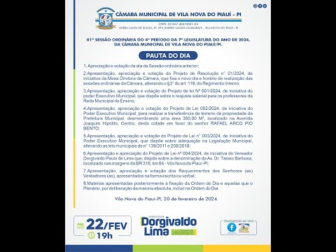 #VilaNovadoPiauí #CMVN | 1ª Sessão Ordinária do 4º Período da 7ª Legislatura