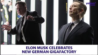 Elon Musk celebrates new Tesla German gigafactory by dancing