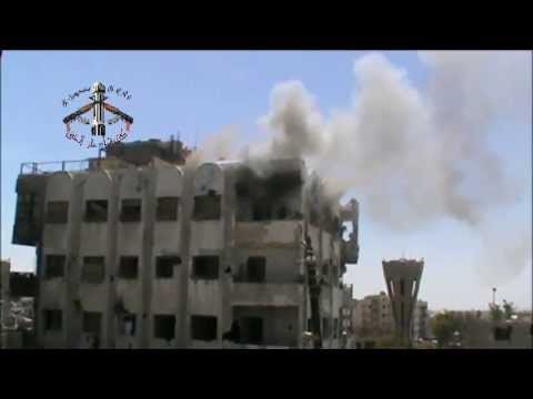 إحراق كتيبة أنصار الحق أحد المنازل التي يتمركز بها جنود النظام في حي جوبر في مدينة دمشق