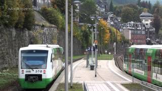 preview picture of video 'Die Eisenbahn in Lauscha im Thüringer Wald, Süd-Thüringen-Bahn'