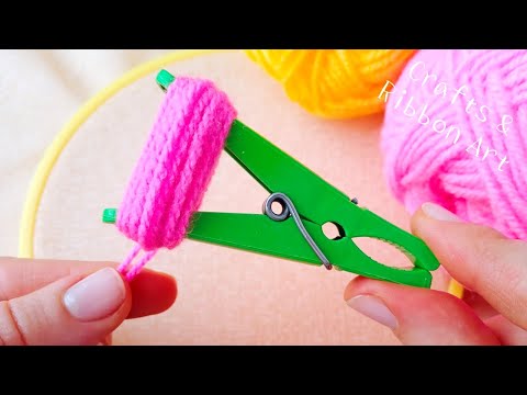 It's so Cute !! Superb Flower Craft Idea with Wool - Hand Embroidery Amazing Flower Design