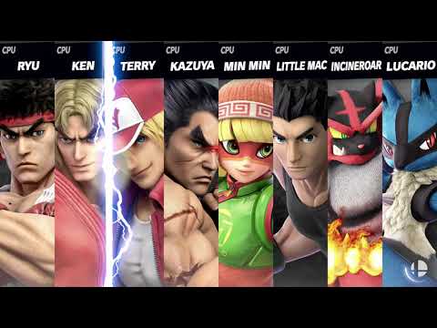Super Smash Bros. Ultimate - Ryu/Ken/Terry/Kazuya/Min Min/Little Mac/Incineroar/Lucario (Lv. 9 CPU)