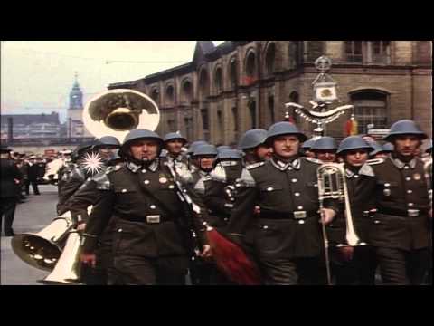 Civilians in May Day parade in East Berlin. HD Stock Footage