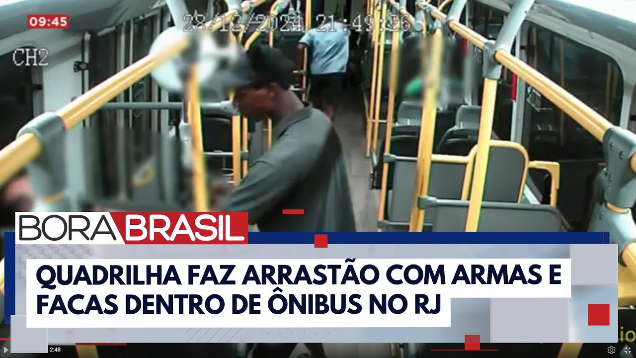 Quadrilha faz arrastão com armas e facas dentro de ônibus do BRT no RJ | Bora Brasil