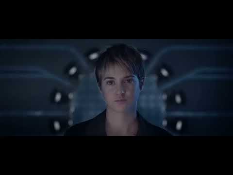 Trailer collage: Amity fields, a Dauntless train fight, and Erudite’s glass chamber; music pivots from folk warmth to metallic dread