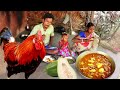 Full RED CUONTRY CHICKEN Curry Cooking Eating By Santali Tribe Family Rural Village Orissa