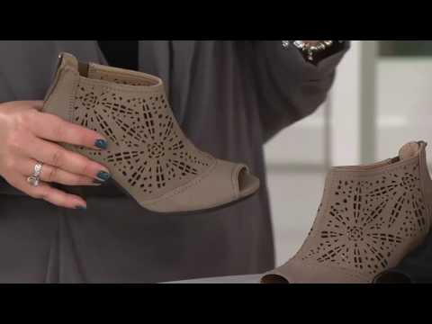Earth Origins Suede Peep-toe Perforated Booties - Shaye on QVC
