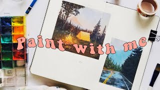 Paint with Me 🏕️ Cozy Scenes in my Sketchbook with Gouache
