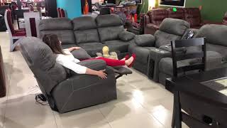 Sala Medellín 321 con Reclinable eléctrico en suede gris Oxford