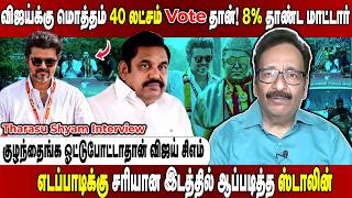 Download lagu களத்துல விஜய் கட்சி காணாம போய்டு... எல்லாரும் பதுங்குகுழிக்கு போய்ட்டாங்க. Tharasu Shyam Interview mp3