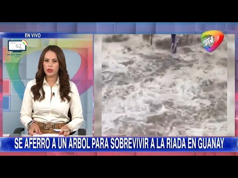 SE AFERRO A UN ARBOL PARA SOBREVIVIR A LA RIADA EN GUANAY