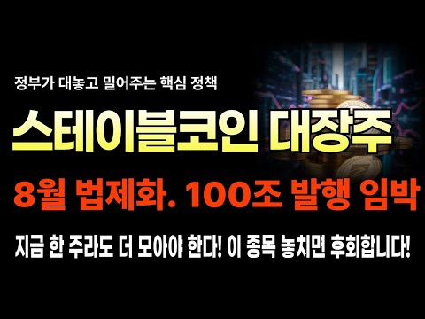 🔥 8월 열리는 100조 스테이블코인 시장 최대 수혜주 이 종목. 미친 급등하기전 무조건 담아야 한다. #스테이블코인