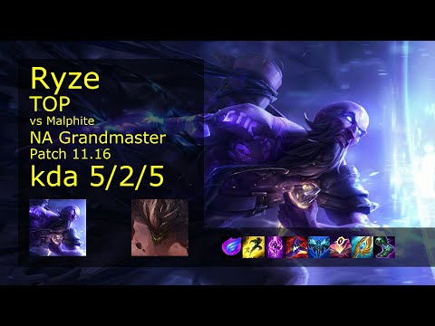 Ryze vs Malphite Top - NA Grandmaster 5/2/5 Patch 11.16 Gameplay
