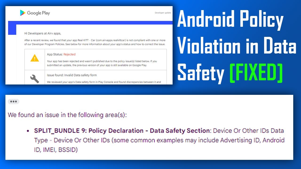 Android Policy violation : Invalid Data safety form SPLIT_BUNDLE 9: Policy Declaration [FIXED]