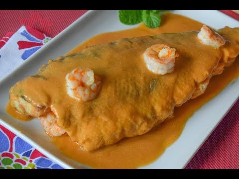 PESCADO AL HORNO, relleno y con SALSA DE LANGOSTINOS