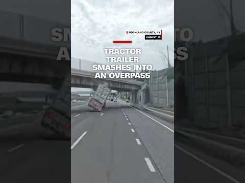 Tractor-trailer smashes into an overpass