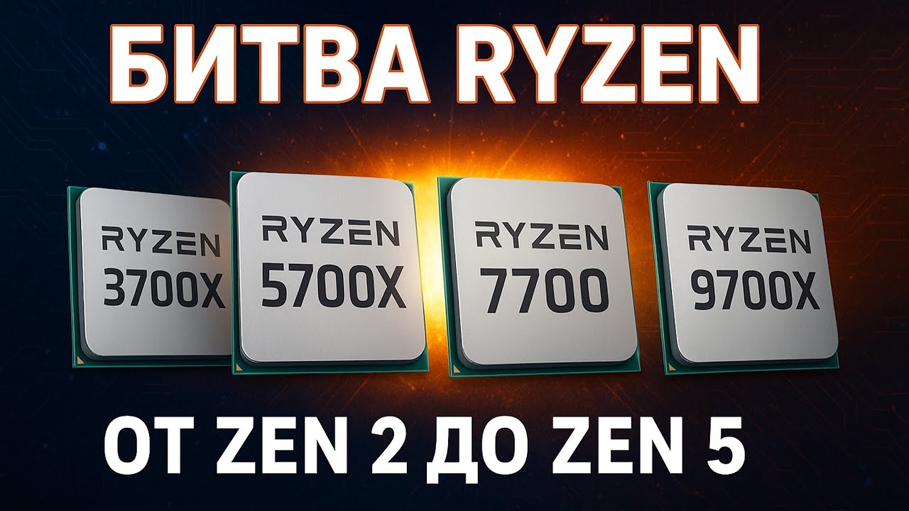 🔥 Тест от Zen2 до Zen5 с 8 ядрами 🔥 3700X vs 5700X vs 7700 vs 9700X — Сравнение в 15 играх и рабо