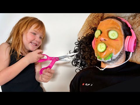 SORRY DAD!!  Surprise HAIRCUT from Adley and Mom! Spa inside our House & Manicure Makeover✂️💅🏻
