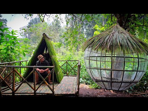 SOLO CAMPING IN HEAVY RAIN‼️ BUILD TRIANGLE SECOND SHELTER || ENJOY COOK AND RELAXING DAY