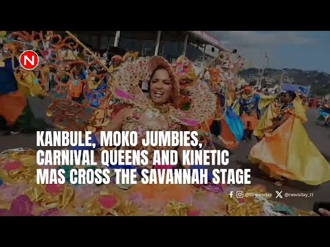Kanbule, Moko Jumbies, Carnival Queens and Kinetic Mas cross the Savannah stage