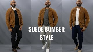 How To Wear A Suede Bomber Jacket/How To Style A Brown Suede Bomber Jacket