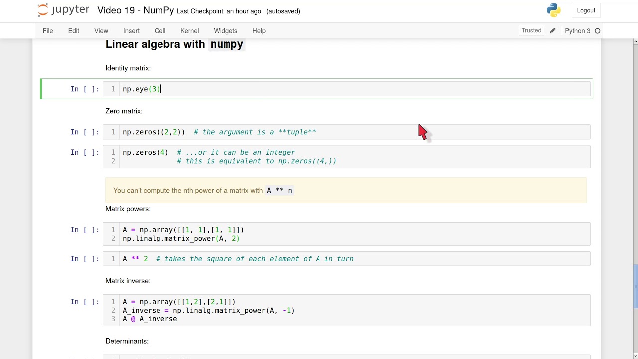 MATH0011 video 19 - NumPy