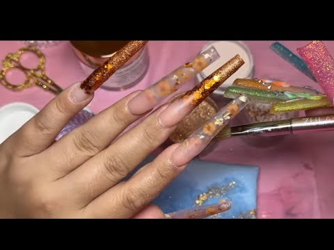 Easy  fall Encapsulated Flower Design 💅✨Full Tutorial  using Non dominant hand #nails 