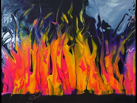 (274) Fluid Art Acrylic Pouring Swipe Technique, "Playing with Fire" Abstract STAYHOME #WITHME