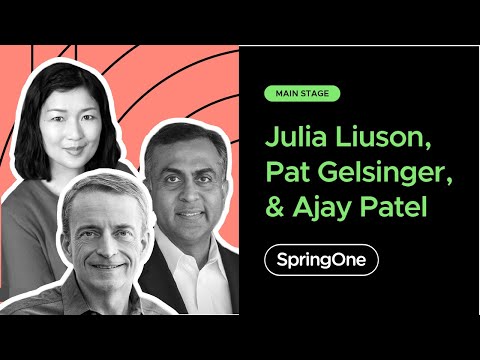 Ajay Patel with Pat Gelsinger and Julia Liuson at SpringOne 2020
