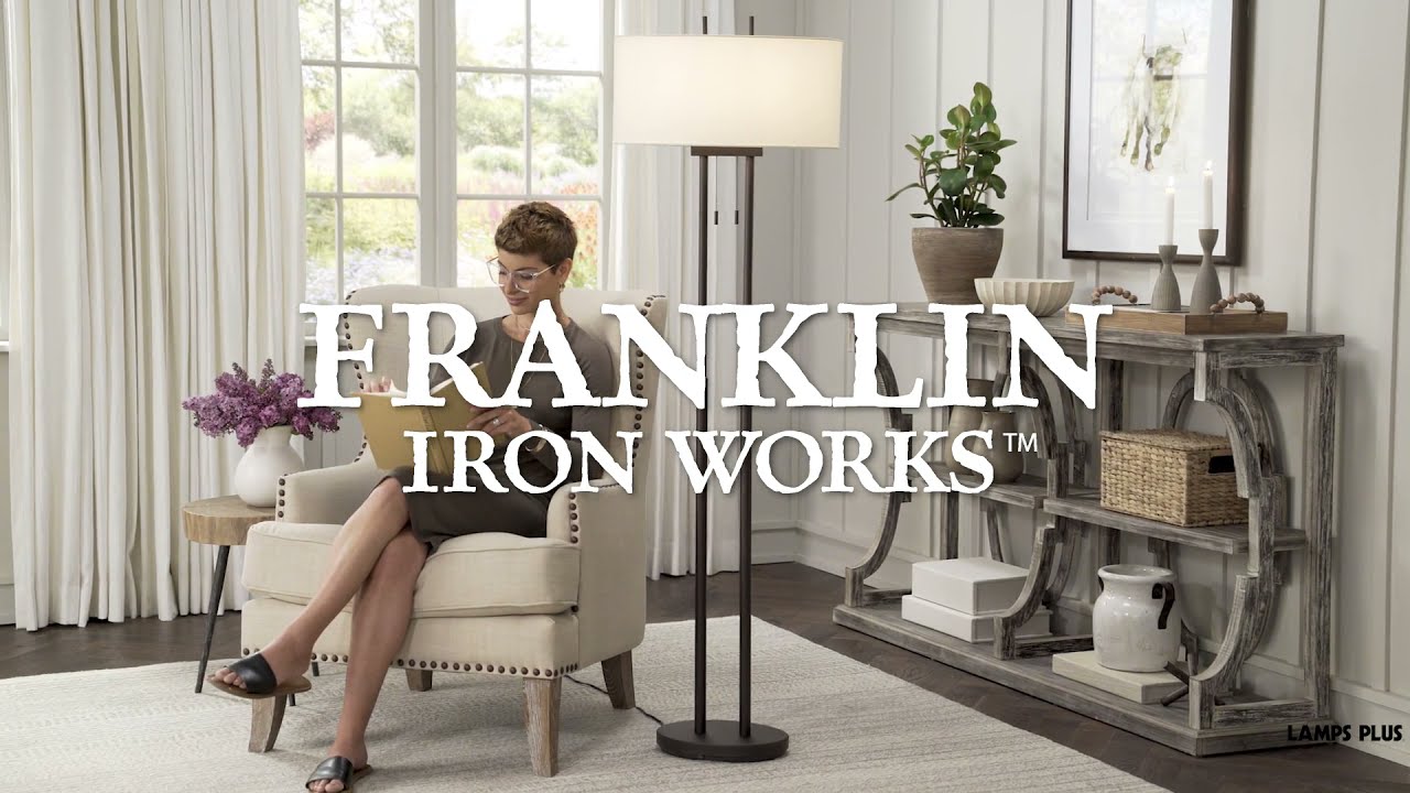 Video1 of Franklin Iron Works Roscoe 62" Bronze Twin Pole Pull Chain Floor Lamp